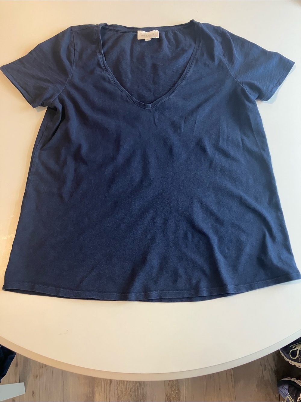 Sezane Navy V-Neck Short Sleeve Tee